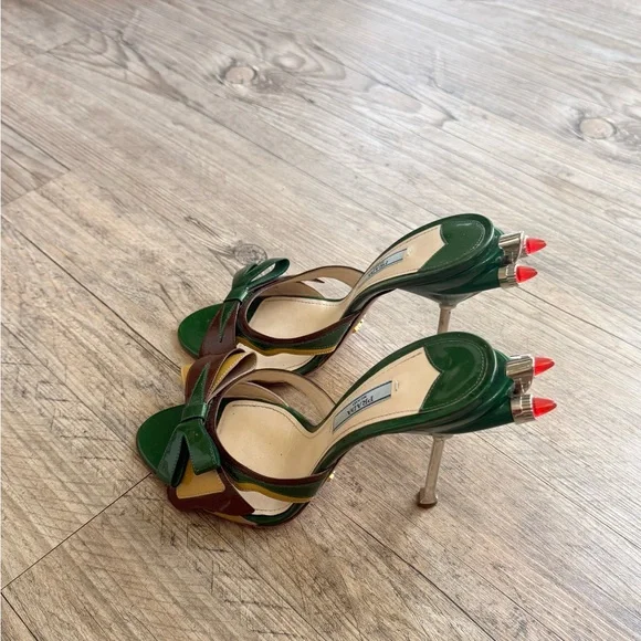 Prada 2012 Tail Light Runway Multi-Accent Stiletto Sandals with Bow Detail - Picture 4 of 4